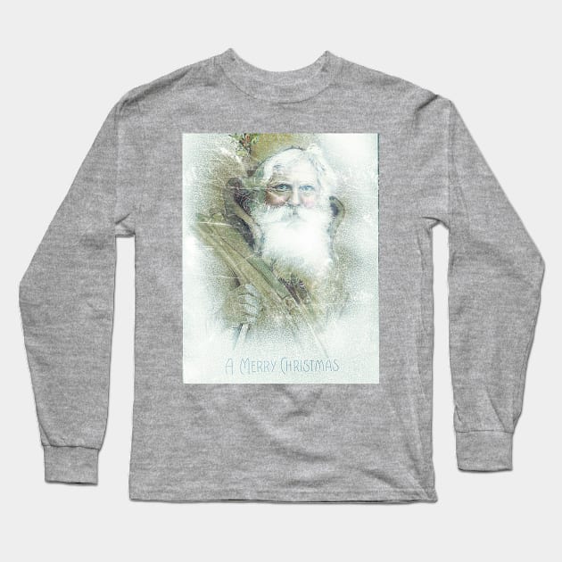 Frosted vintage Santa Claus Merry Christmas Greeting Long Sleeve T-Shirt by Christine aka stine1